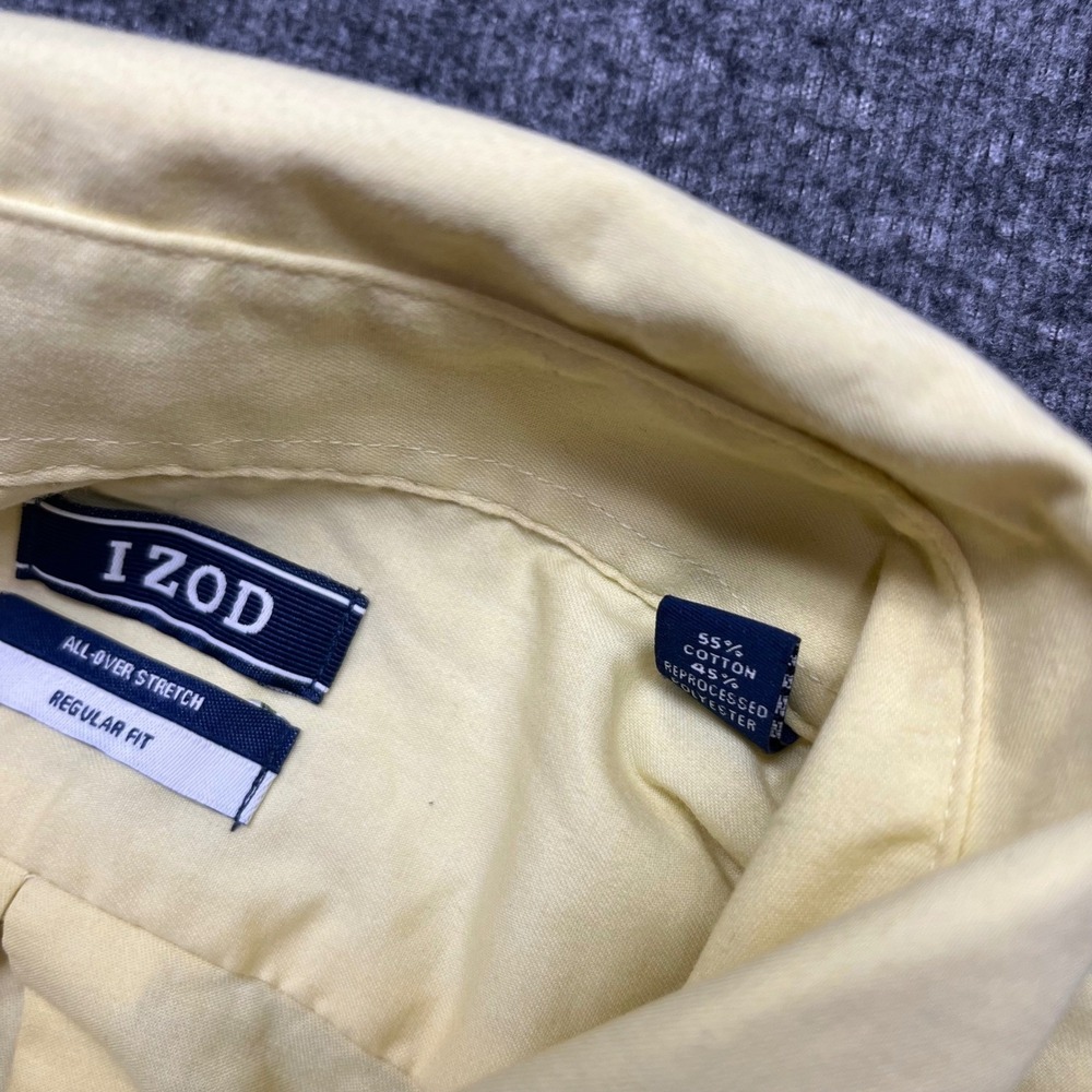 IZOD Dress Shirt Mens Large 16-16.5 32/33 Yellow All-Over Stretch Oeko Tex - Picture 11 of 16